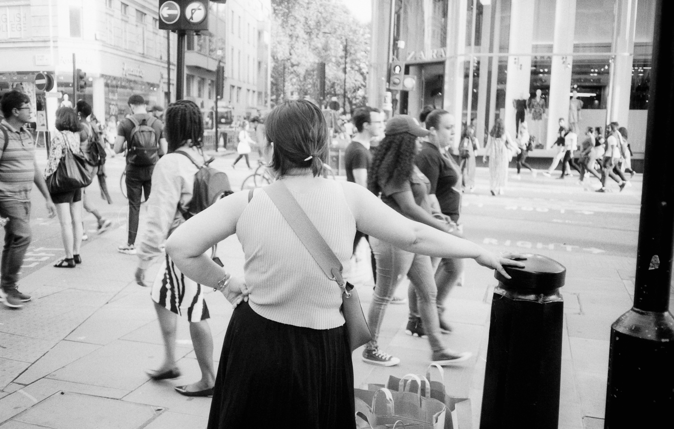 Woman leaning on bollard (Pic: Stephen Dowling)
