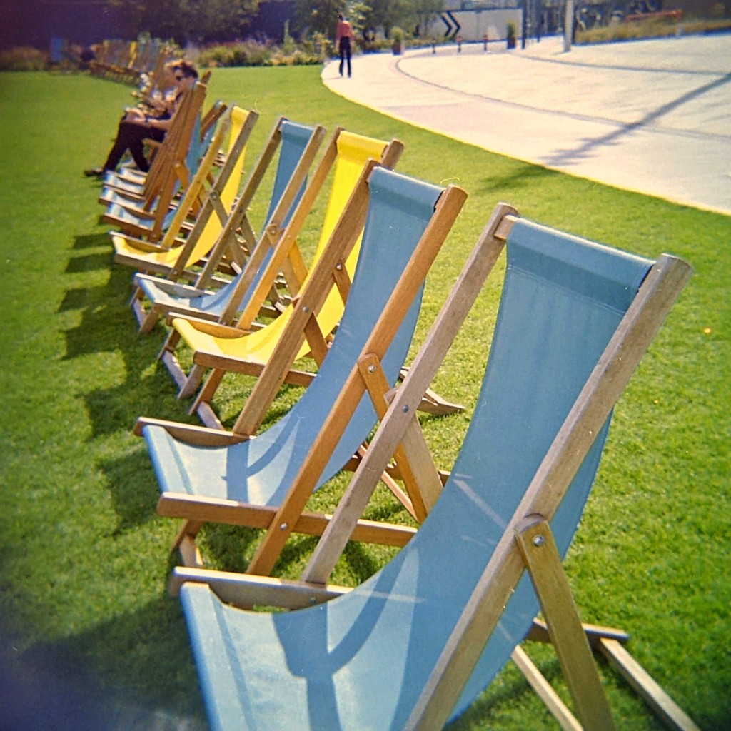 Row of blue and yellow deckchairs (Pic: George Griffin)